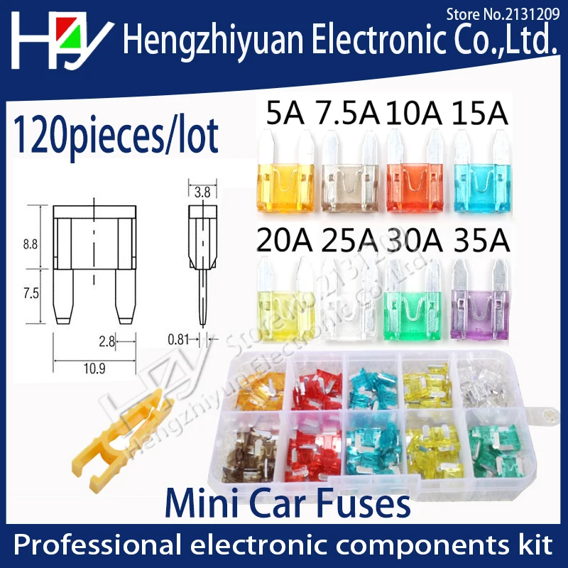 

Hzy 120pcs/lot/Box 5A 7.5A 10A 15A 20A 25A 30A 35A+Clip AMP New mini Auto Automotive Car Boat Truck Blade Fuse Box Assortment