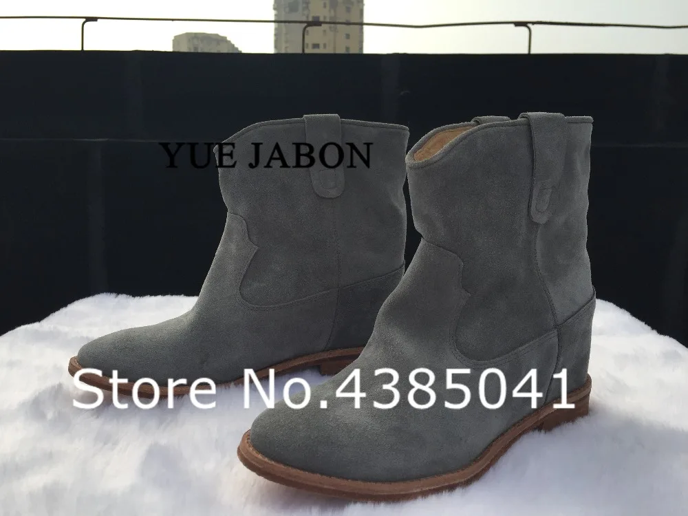 Yue jabon/женские ботинки на танкетке, увеличивающие рост, с круглым носком; Фирменные женские ботильоны в уличном стиле; осенние ковбойские ботильоны на плоской подошве; Mujer