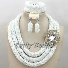 Белый Африканский Бусины Jewlery Наборы для ухода за кожей индийская свадьба в нигерийском стиле Наборы свадебных ювелирных изделий костюм африканских Ювелирные наборы amj090