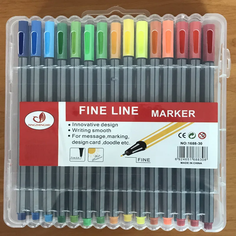 

24/30 Colors Fiber Hook Line Pen Marker Drawing Sketch Finecolour Needle Pen 0.4 Mm Water Based Assorted Ink School Stationery