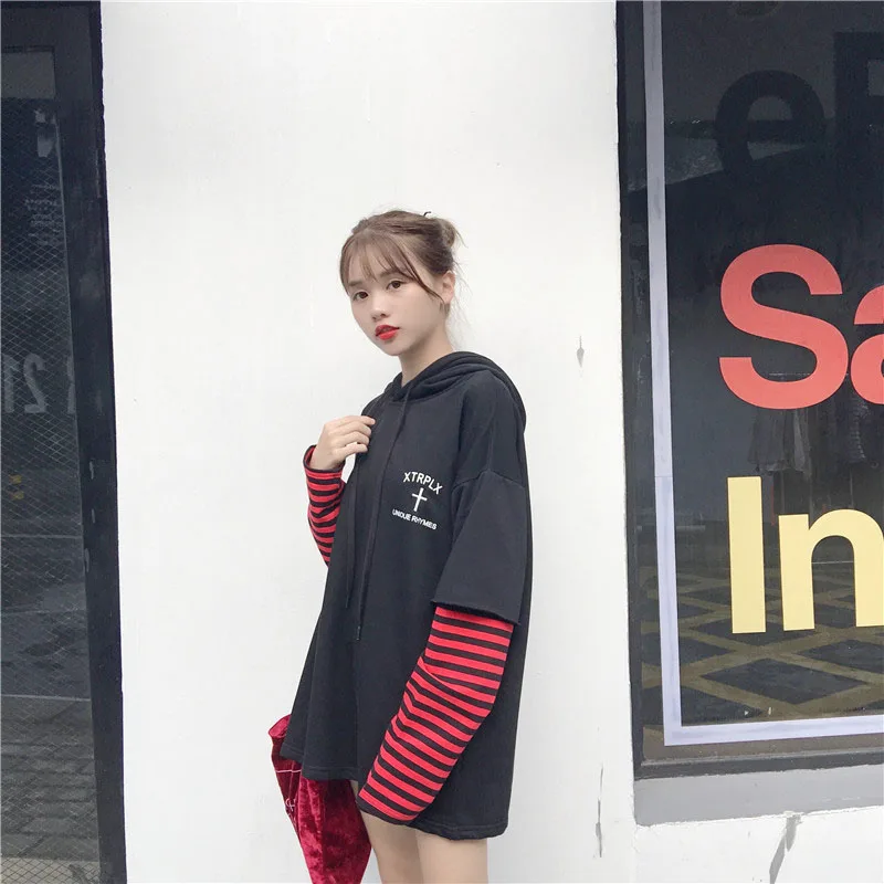2018 Харадзюку Ulzzang BF имитация двух частей головы сшитые толстовки осень зима