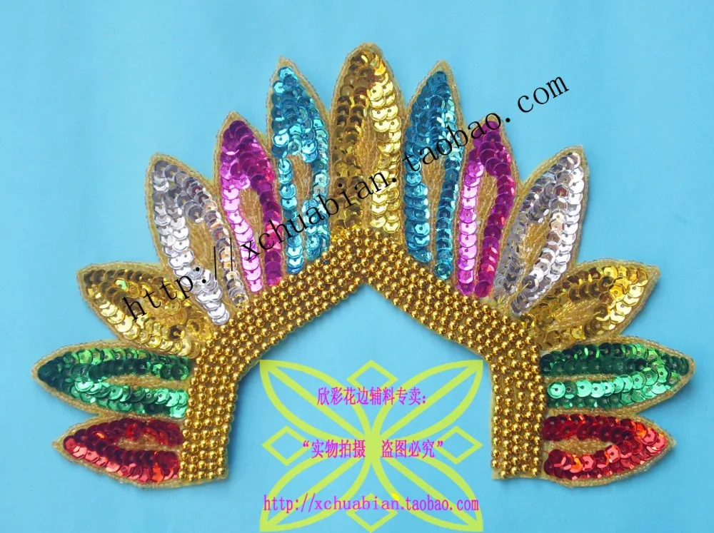 Sequined applique trims embroidery paillette patches flower beaded V