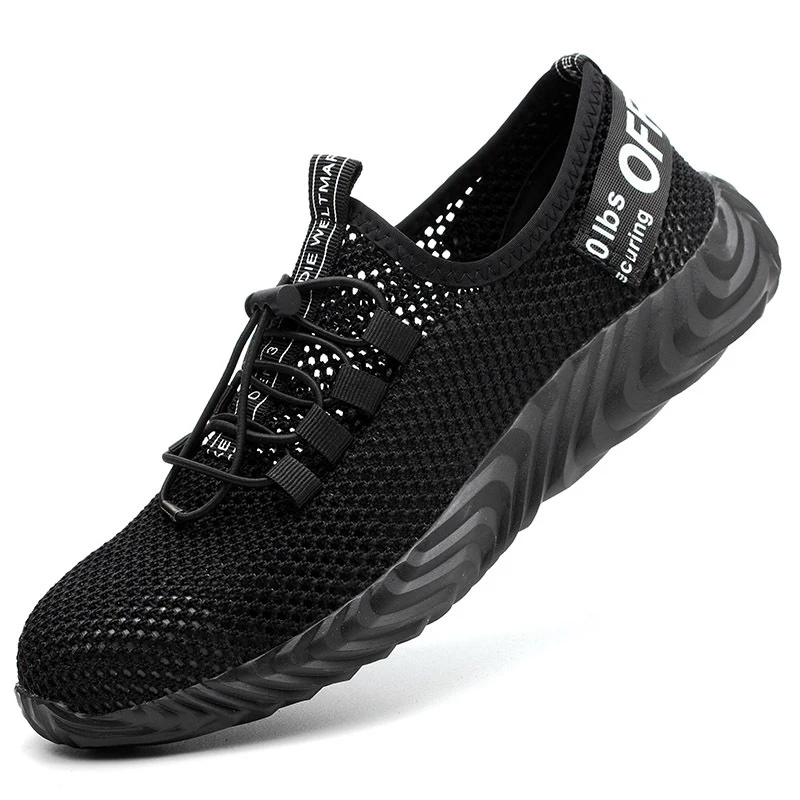 Мужская спортивная обувь, уличная рабочая обувь, летняя тканая дышащая легкая стальная голова, анти-разбивающая, мужская обувь для пеших прогулок - Цвет: Black-2