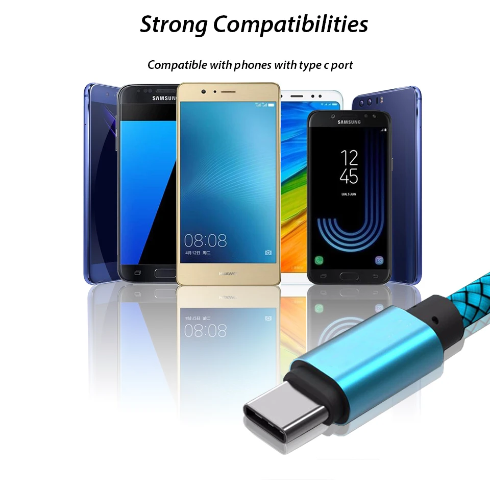 USB نوع C كابل شحن سامسونج غالاكسي A50 A70 A80 S9 S8 S10 1/2 متر طويلة الهاتف المحمول شاحن Oneplus 7 برو قصيرة الحبل