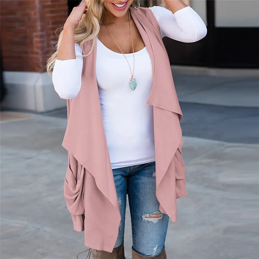 

SAGACE Vests For Women Open Front Coat Jacket Overcoat Waterfall Cardigan Jacket Vest Pocket Chamarras De Mujer Abrigos Mujer#13