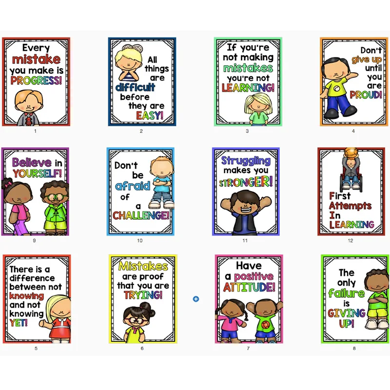 Cartão de Pensamento Brinquedos para Crianças Sala de Aula Inglês a4 Plástico Grande Conceito Modelo Cartaz Educacional Decoração 12 Pçs - Set 6 Home & Garden