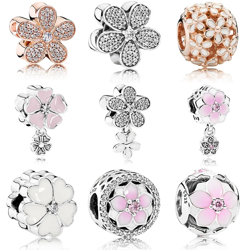 

Hot Sale Silver Beads Fashion Flower Magnolia Glaze Crystal Bead For 925 Original Pandora Charm Bracelets & Bangles Jewelry