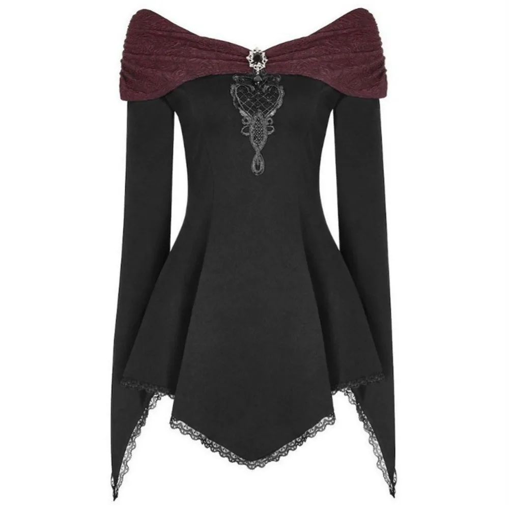 

Black Vintage Gothic Dress Lace V-Collar Elegant Medieval Retro Goth Dresses For Adult Women Lady