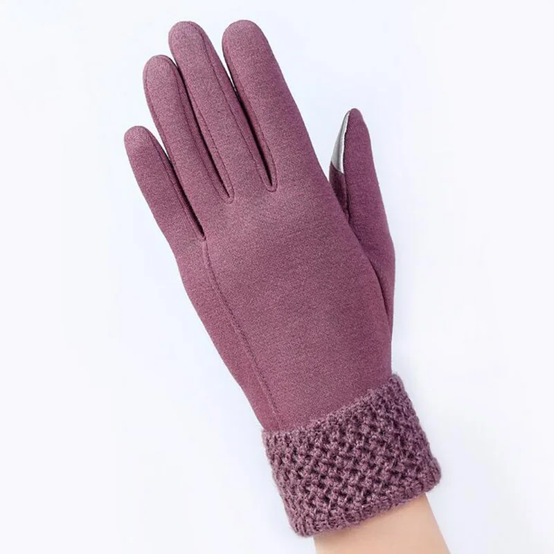 Элегантные женские кружевные Спортивные Перчатки для фитнеса и велоспорта, женские зимние теплые кашемировые перчатки на весь палец, черные перчатки для сенсорного экрана, варежки 16C - Цвет: C Bean color