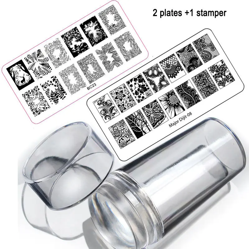 3pcs/set Summer Series Nail Stamping Plates Set With Clear Stamper