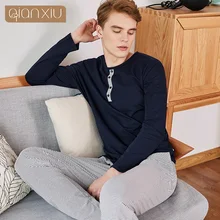 Осень, большие размеры, мужские повседневные полосатые пижамные комплекты, Мужской Хлопковый пижамный комплект, парные футболки с круглым вырезом и штаны