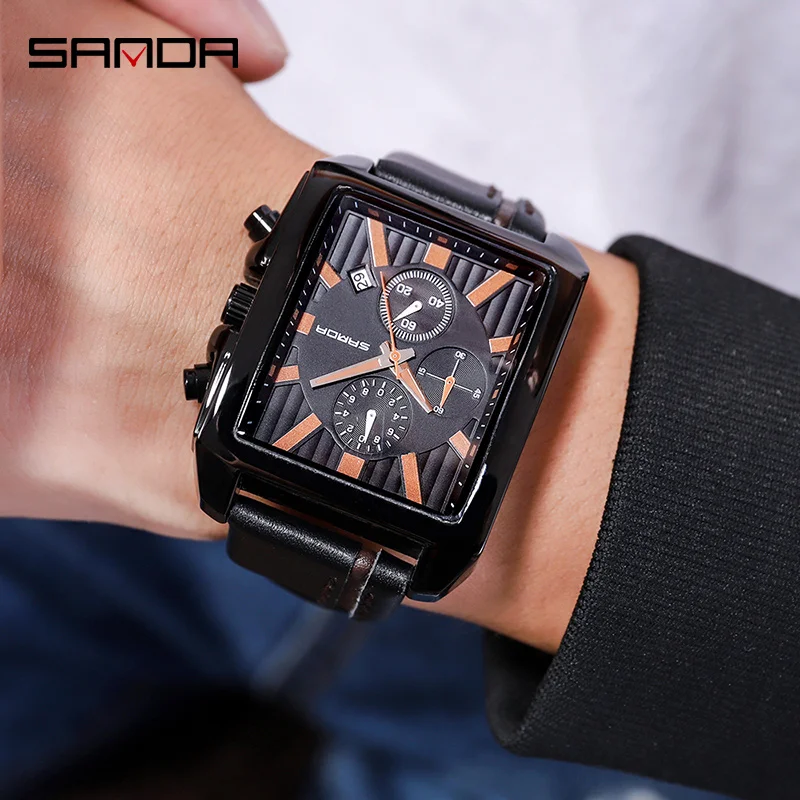 

Luxury Men Quartz Watches Calendar Digital Wristwatch Top Brand SANDA Fashion Business Leather Bracelet Waterproof Sport Watch