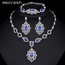Mecresh 3 Unids/set Floral Nupcial Joyería Fija el Collar Pendientes Pulsera Azul/Verde Crystal Joyería de La Boda Establece MTL420 + MSL194