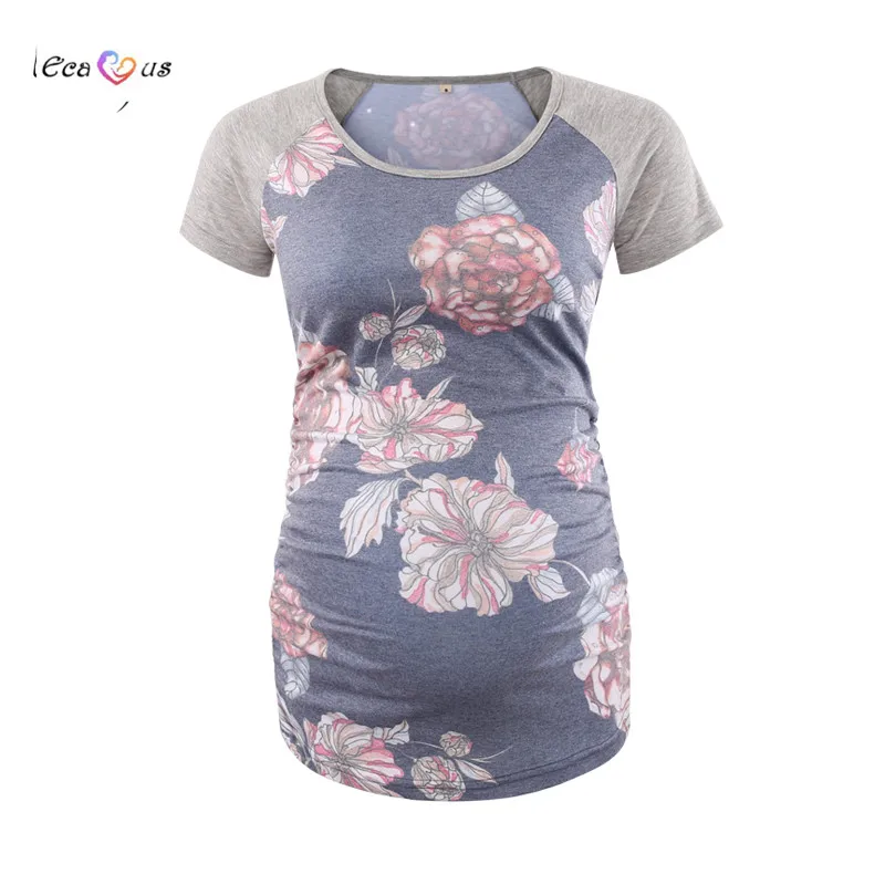 early maternity clothes Women's Baseball Crew Neck Raglan Sleeve Side Ruched Vintage Printing Patchwork Maternity Top T Shirts Pregnancy Clothes Shirt second hand maternity clothes