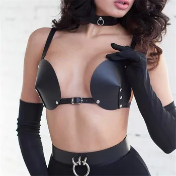 

New Fashion Faux Leather Adjustable Bralette Sexy Open Front Bondage Bar Party Night Club Stage Performance Corset Bra Women