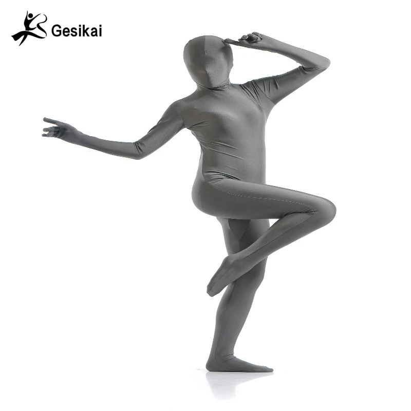 Gesikai Women' Lycra Full Bodysuit Grey Zentai Suit Custom Second Skin