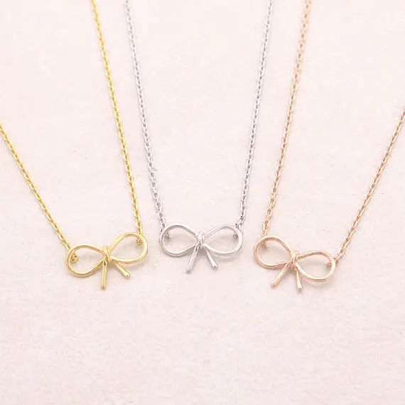 

1pcs(3 Colors Free Collocation )--Gold Silver Rose-gold Dainty Bow Jewelry Necklace