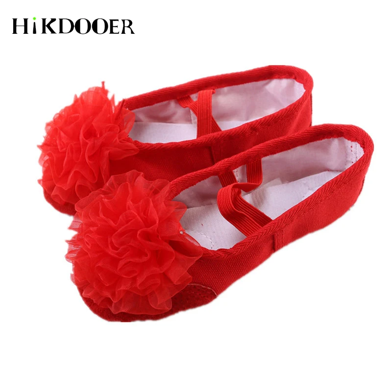 

Flower Ballet Shoes with Ribbon Straps Round Toe Indoor Yoga Shoes Adult Girls Soft Split Sole Women Dance Ballerina Shoes