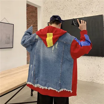 

2019 Spring And Summer New Wave Goods Korean Version Of The Fake Two Men's Color Matching Denim Student Tide Casual Thin Jacket