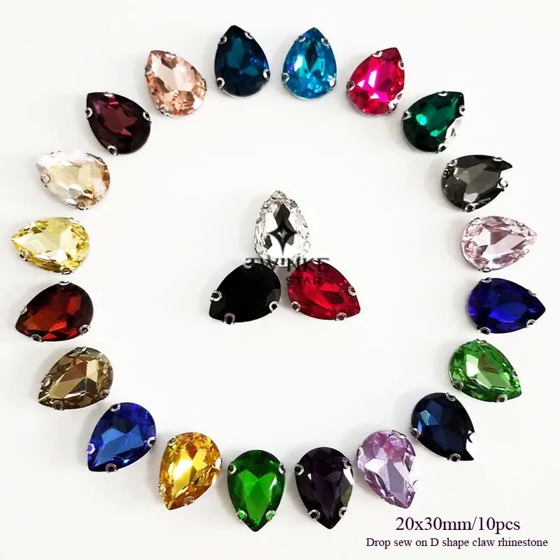 Drop shape Anti hook D claw rhinestones super flash crystal galss sew on stone for diy/Clothing accessories 20x30mm 10pcs |