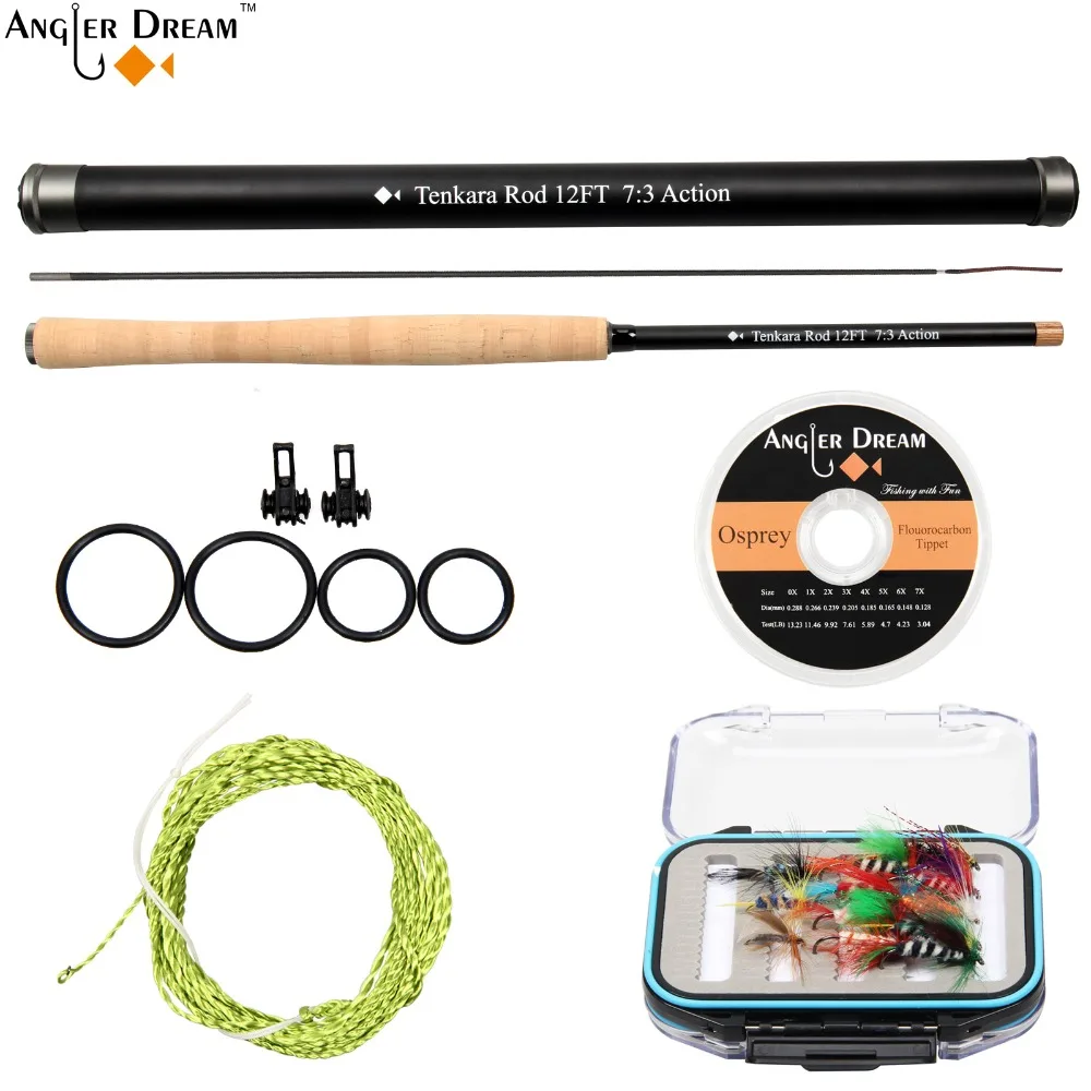 12/13ft tenkara يطير رود كومبو تصغير القطب ألياف الكربون يطير الصيد قصبة الصيد و لف زعيم flouorocabon اللفاع