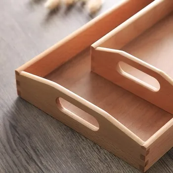 

Solid Beech Wood Rectangular Dinner Plate With Handle Serving Tray Kung Fu Tea Cutlery Trays Snack Dessert Fruit Plate Home Tool