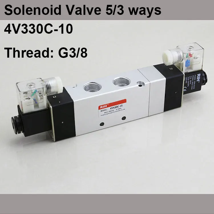 

G3/8" 4V330C-10 3 Position 5 Way Air Solenoid Valves Pneumatic Control Valve , DC12v DC24v AC 24V AC110v 220v