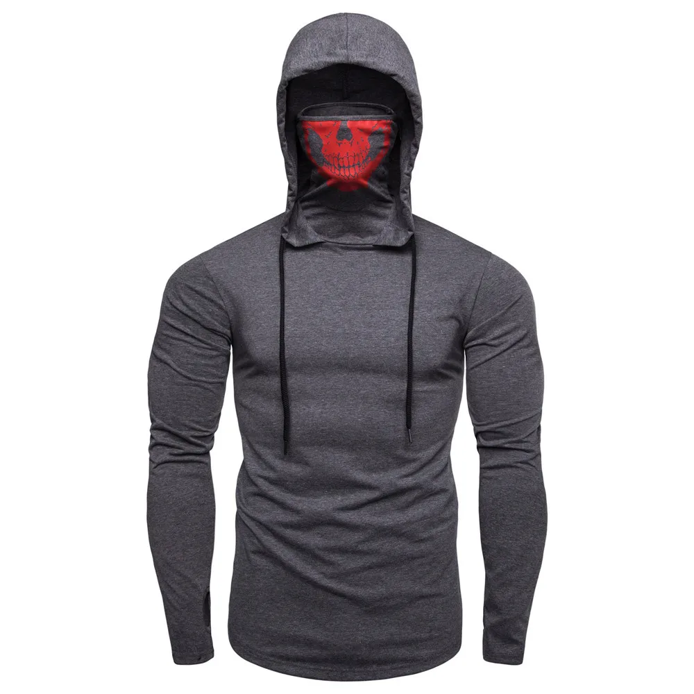 YOUYEDIAN Mens hoodies Mask Skull Pure Color Pullover Long Sleeve Hooded Sweatshirt Tops Blouse sudaderas para hombre