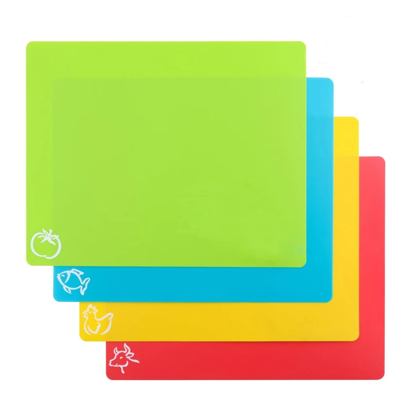 

Plastic Non-slip Chopping Block Cutting Board Rectangle Flexible Mats With Food Icons Kitchen Tools Gadgets 4PCS/SET