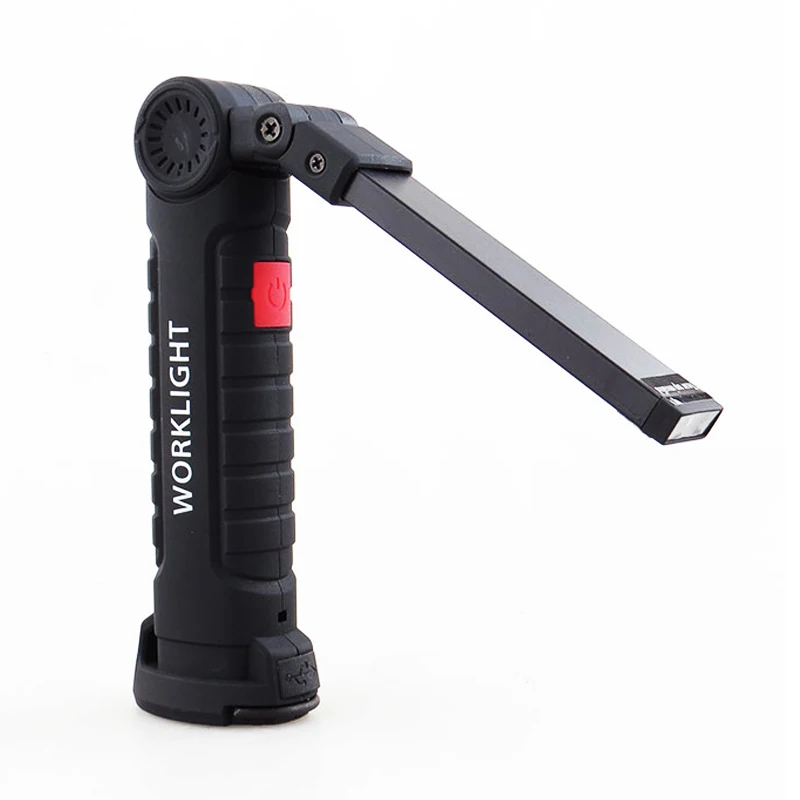 

COB LED Rechargeable Work Light Magnet Flashlight with Hook Folding Torch Lamp W52 Black
