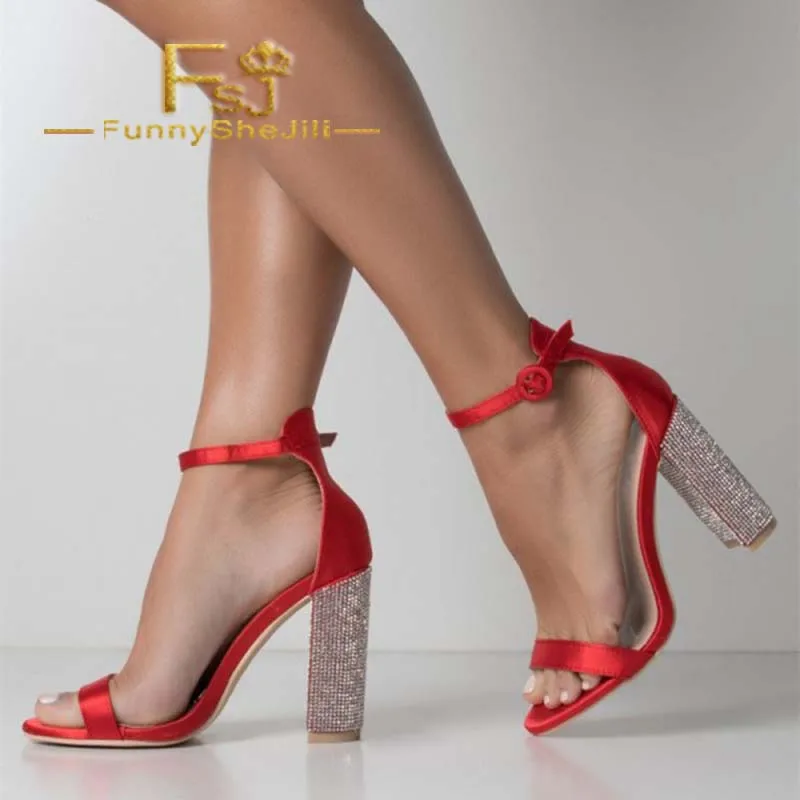 wide width red chunky heels