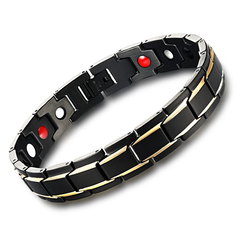 Energy Bracelet Men's Stainless Steel Bracelet Round Black Stone Health
