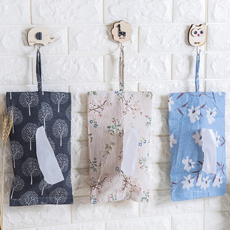 

New Cotton and linen Cloth Box Home Furnishing Floral Tissue Box Storage Bag Cloth Towel Sets Paper Towel Hanging Bag Pulling b