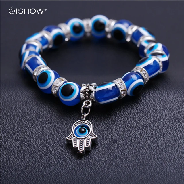 Pulseras Mujer Blue Fatima Hand Evil Eye Bracelet Femme Charm Beads Pulseras Mujer Blue Fatima Hand Evil Eye Bracelet Femme Charm Beads Bracelets For Women Men Stone