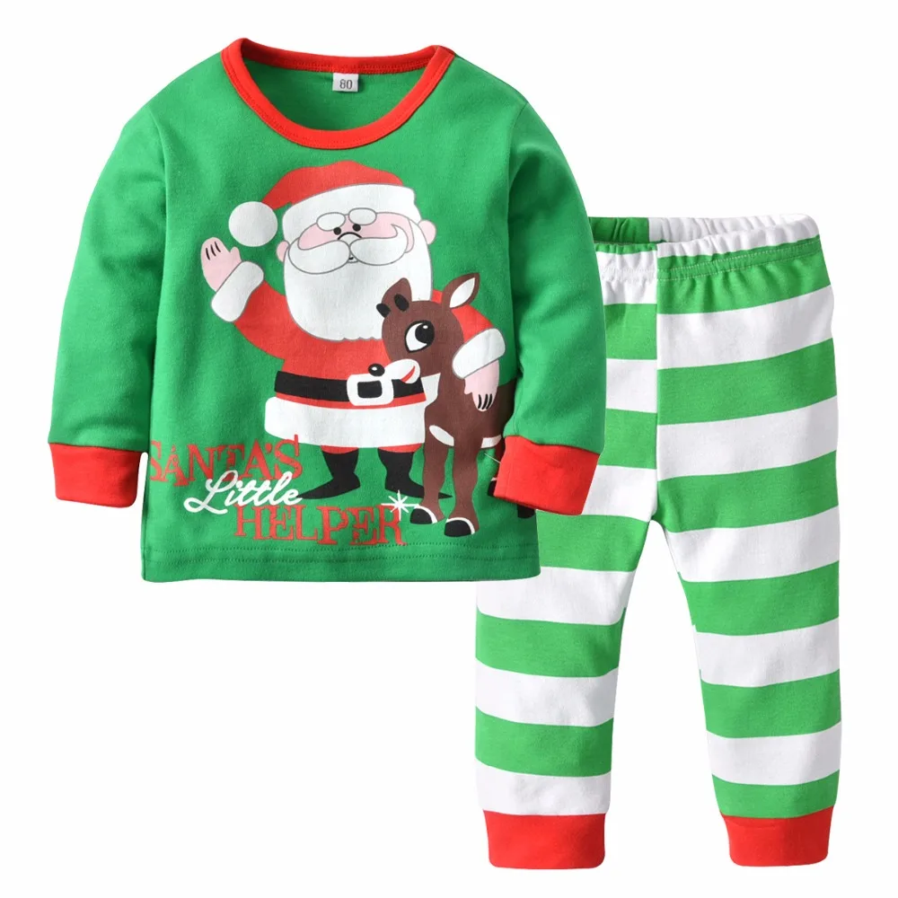 

Children's Home Clothing Cotton Christmas Long Sleeved Girls Boys Home Pajamas Set Autumn Winter Height 80-120cm