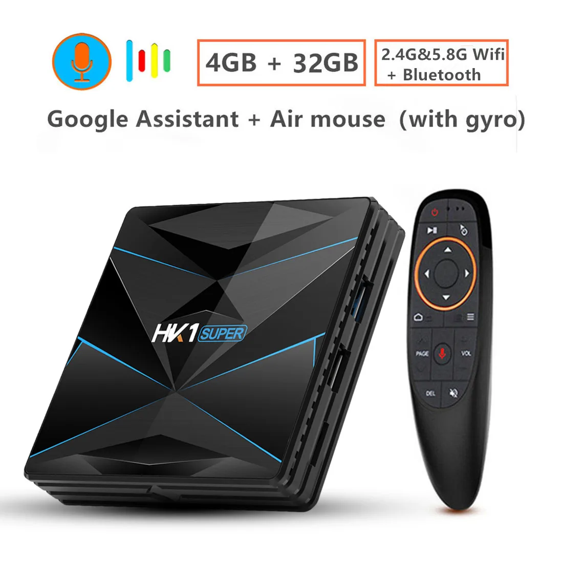 HK1 супер Android 9,0 ТВ приставка Google Assistant RK3318 4K 3D Ultra 4G 64G tv Wifi Play Store Бесплатные приложения быстрая приставка - Цвет: 4G 32G with Voice