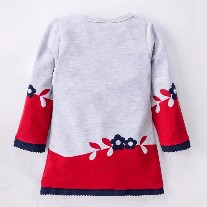 2018 fashion new baby girls dress long sleeve autumn winter infant dresses cartoon cotton giraffe mouse cat rabbit pink blue Gary red kids costume (21)
