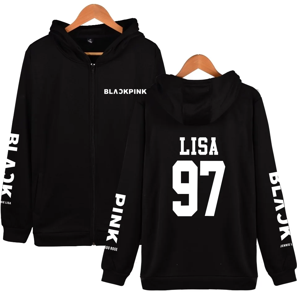 Black 97 LISA WEJNXIN Kpop толстовки на молнии для женщин/мужчин Blackpink Fans поддержка флисовая толстовка с именами членов группы принт спортивный костюм Повседневный Moletom - Цвет: Black 97 LISA