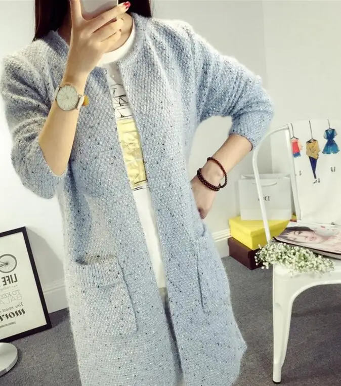 Sweaters Outwear Cardigan Long Knitted Coat New Long-sleeved Loose Pocket Sweater Jacket Outside O-neck Woman |