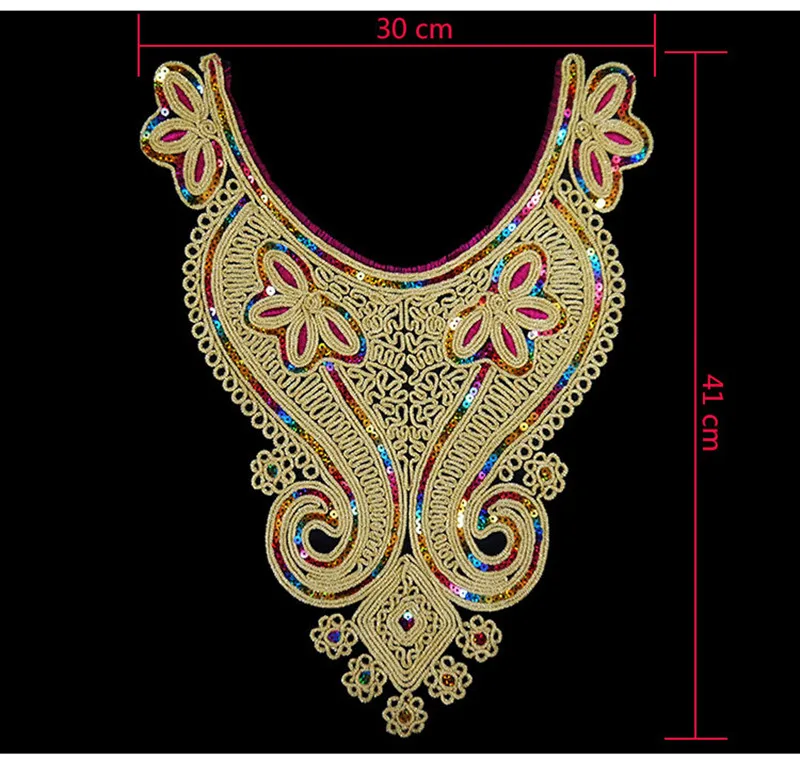 Модный золотой воротник, этнический Блестящий цветочный вышивка, аппликация, украшение, кружевной воротник, аксессуары для шитья - Цвет: 6