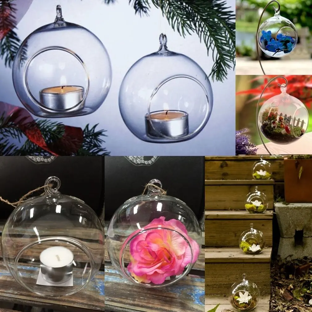 Прозрачная стеклянная ваза, гидропонная ваза для цветов, Висячие круглые стеклянные вазы для аквариума, аквариума, декоративные аксессуары для дома