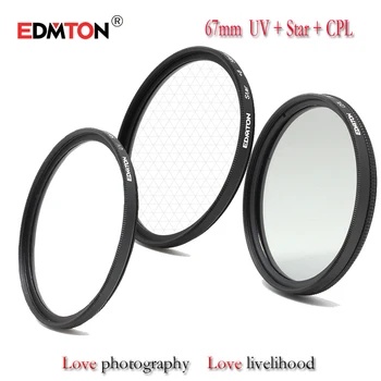 

EDMTON 67mm UV + CPL + Star6-Point Filter Kit Camera Lens Filter Set for Canon Nikon Sony pentax DSLR Camera Lens with Case