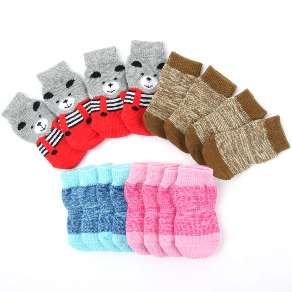 4 Sizes Cozy Pet Dog Cotton Socks Puppy Warm Knit Shoes Indoor Anti