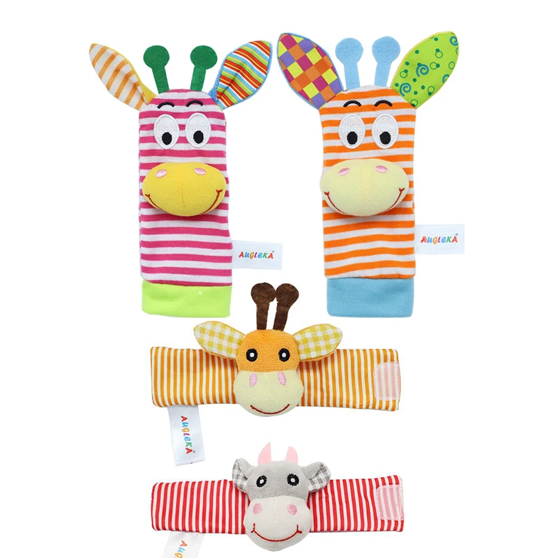

CYSINCOS 2pcs/set Newborn Wrist Strap Rattles Animal Socks Toy Baby Infant Soft Handbells Hand Foot Developmental Toy 0-12Months
