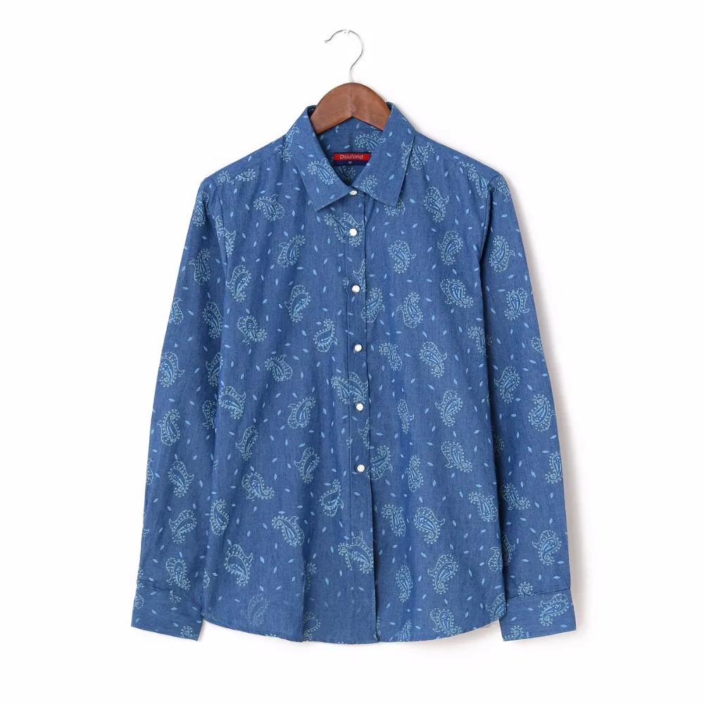 Dioufond النساء الدنيم قميص طويل الأكمام رفض طوق بلوزة الخريف زائد حجم عارضة blusa الجينز الأنثوية بوهو البلوزات