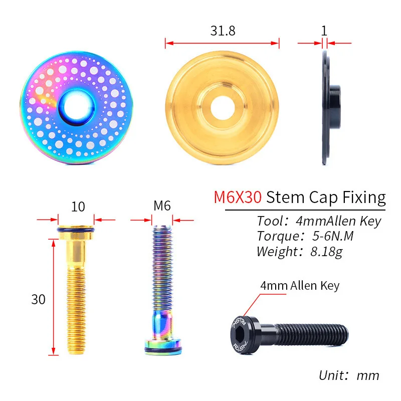 Risk 1 комплект, легкая велосипедная гарнитура из титанового сплава, колпачок+ M6* 30 мм, велосипедная гарнитура, болт, 3 цвета, гарнитура, винт, запчасти для велосипеда