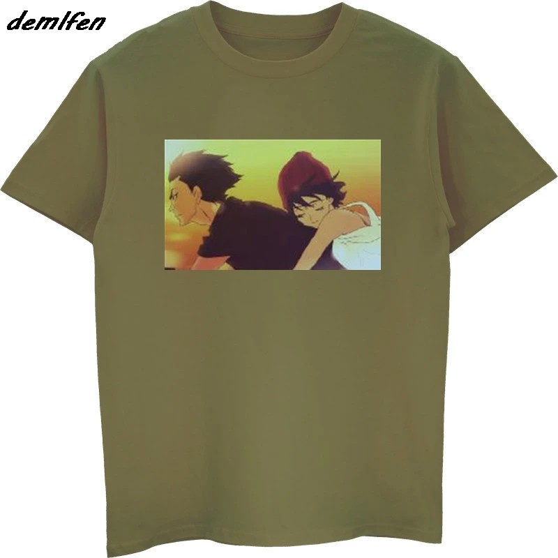 Devilman crybaby 80s аниме футболка мужская короткий рукав o-образный вырез Футболка Хип-хоп футболки топы Харадзюку уличная одежда - Цвет: ArmyGreen