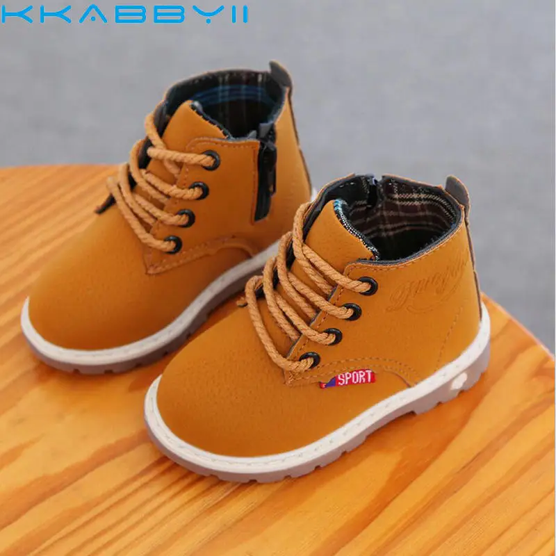 

KAKABBYII High-grade Children Shoes Leather Baby Boys Shoes Martin Boots Waterproof Breathable Lace-Up Ankle Girls Shoe