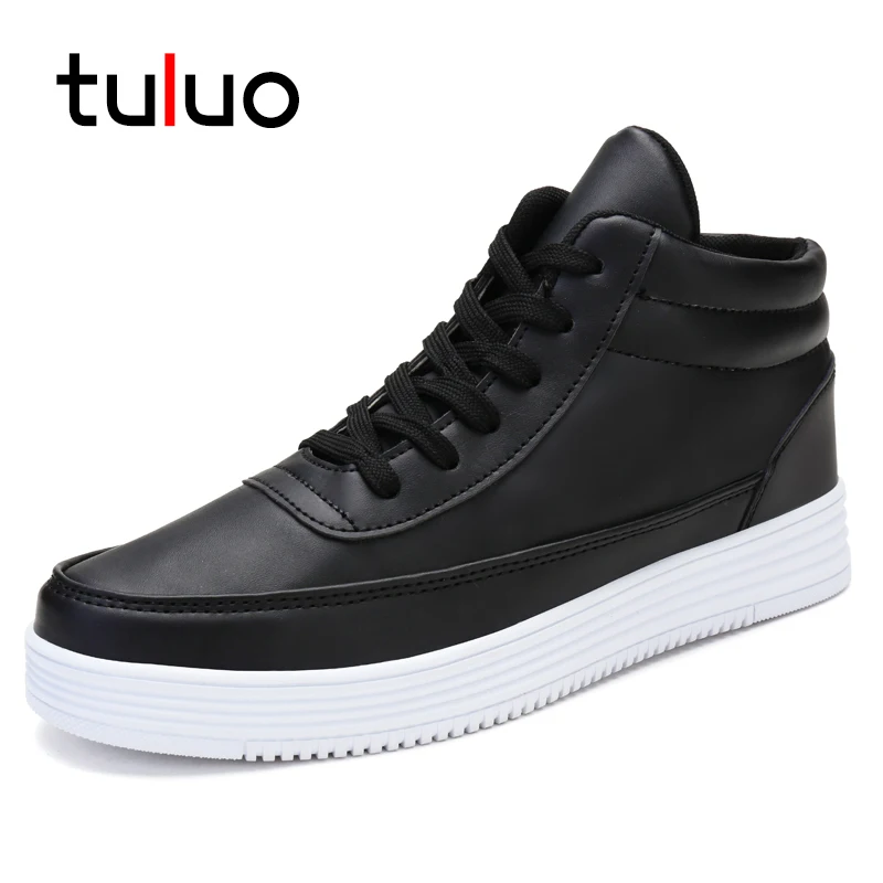 

TULUO New Fashion High Top Men Canvas Casual Shoes Outdoor Walking Comfortable Non-slip PU Leather Lace Up Flats Male Sneakers