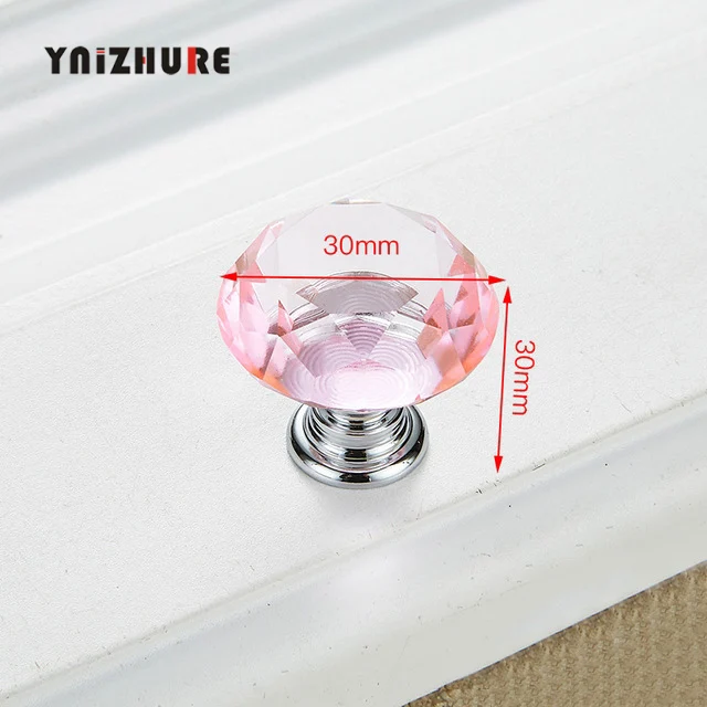 30 мм Алмазная форма дизайн хрустальные стеклянные ручки шкаф ручки для выдвижных ящиков кухонный шкаф ручки оборудование для обработки мебели - Цвет: Розовый